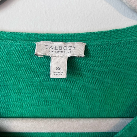 Talbots Green Diamond Textured VNeck Sweater Sz Petite Small Quiet Luxury Preppy - Picture 3 of 5